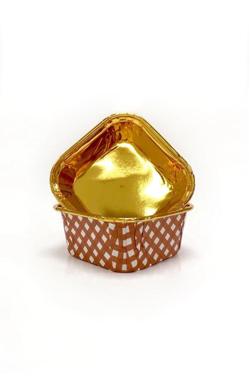 Muffin Kek Kapsülü Kare Pötikare Kırmızı-Altın 25li