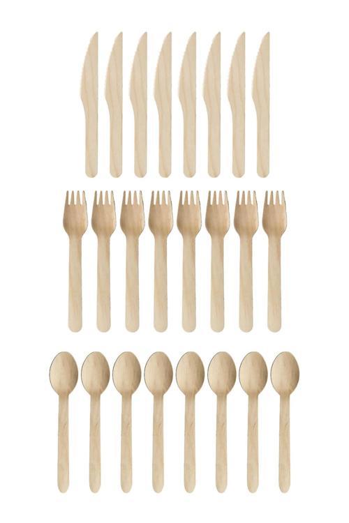 24 Parça Doğa Dostu Ahşap Çatal Bıçak Kaşık Seti