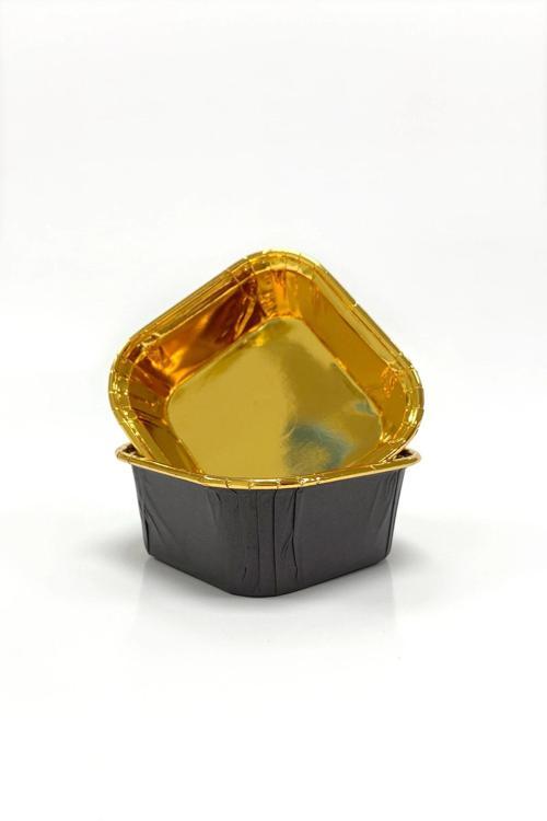 Muffin Kek Kapsülü Kare Siyah-Altın 25li