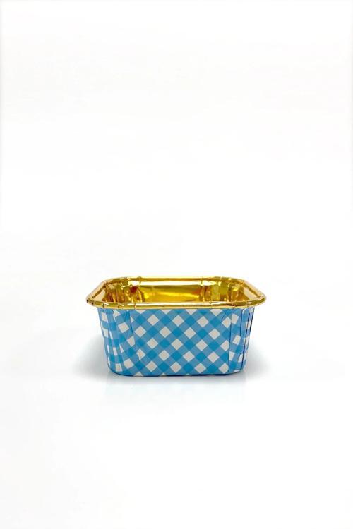 Muffin Kek Kapsülü Kare Pötikare Mavi-Altın 25li