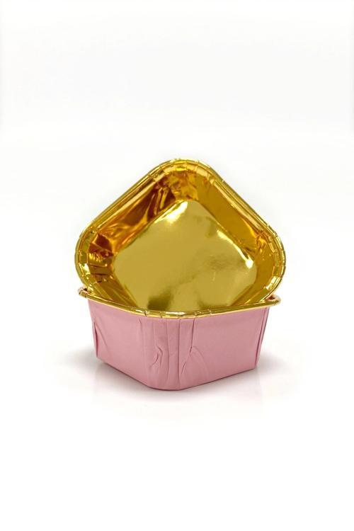 Muffin Kek Kapsülü Kare Pembe-Altın 25li