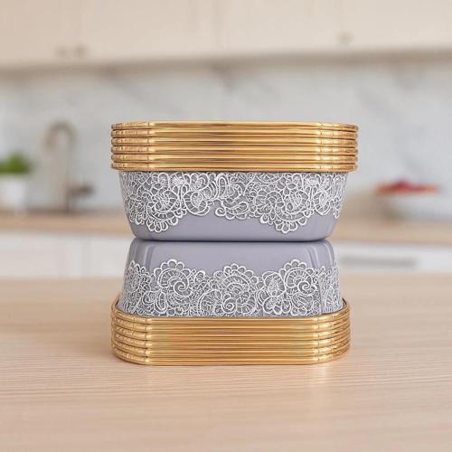 Premium Gri Desenler Kare Tatlı Kase 12li