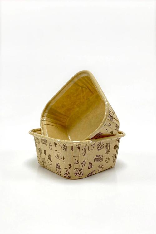 Muffin Kek Kapsülü Kare Kraft Desenli 50li