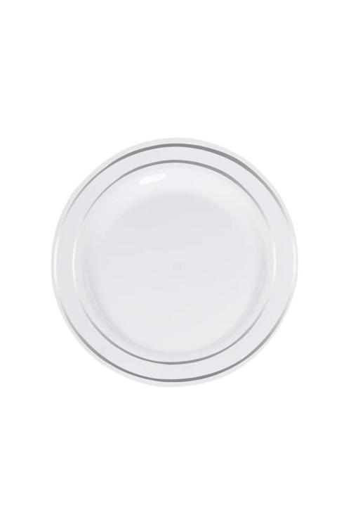 Lüks Plastik Tabak Gümüş Yaldızlı Beyaz 19cm 6lı