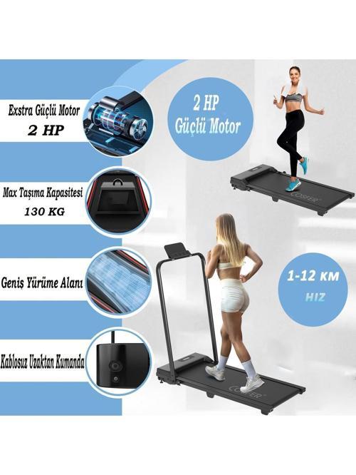 Güçlü 2 Hp Yürüyüş Ve Koşu Bandı Katlanabilen 130 Kilo Taşıma Kapasiteli 1-12 Km Hız Kumandalı