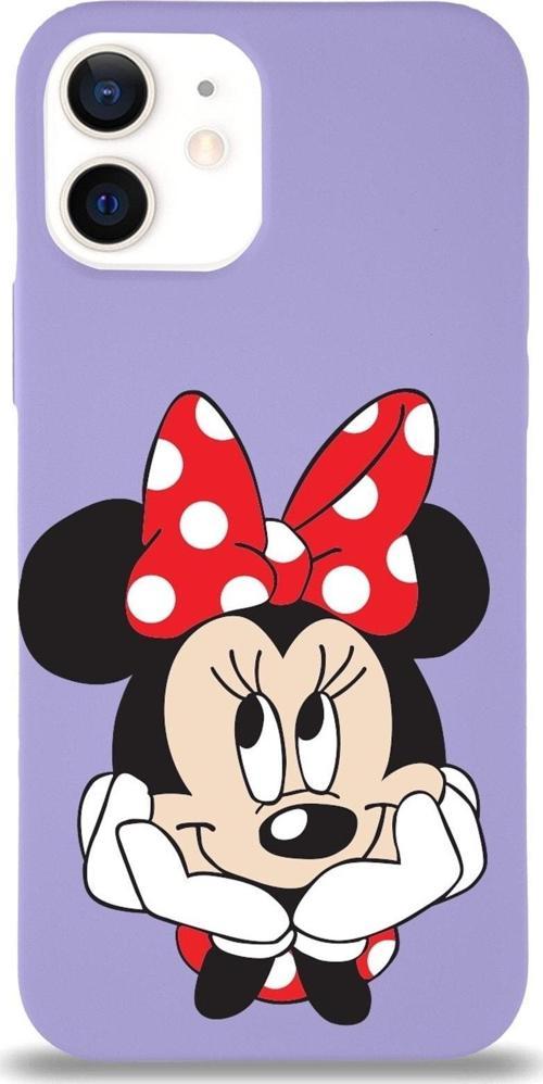 Iphone 12 Mini Uyumlu Lansman Kılıf Minnie Mouse Tasarımlı Altı Kapalı Içi Kadife Kaplı Kapak