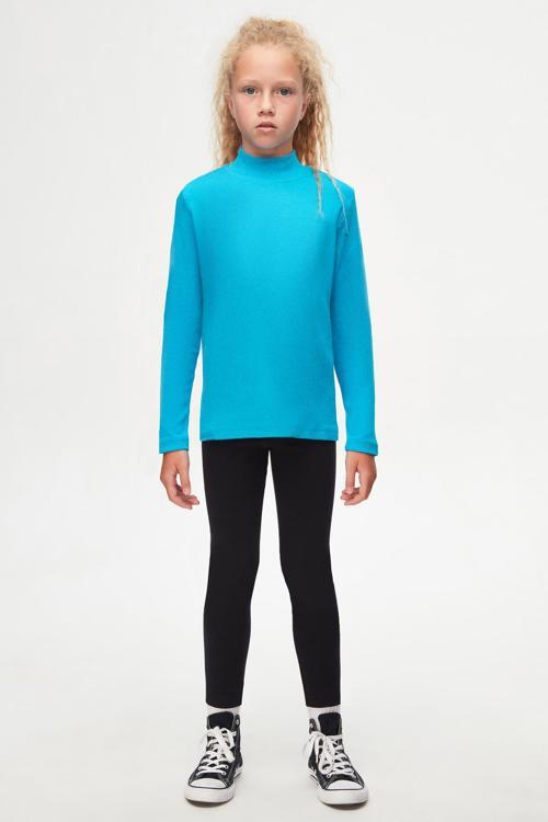 Koyu Turkuaz Basic Kışlık Yarım Balıkçı Yaka Uzun Kollu Kız Çocuk Tişört