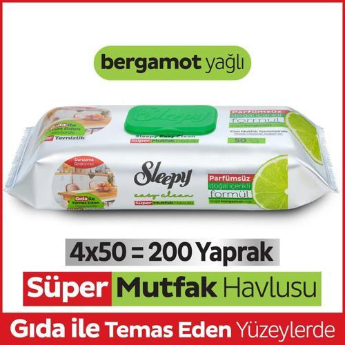 Easy Clean Süper Yüzey Tem.Mutfak Havlusu&Mendili Bergamot Yağlı 4X50 (200 Yaprak)