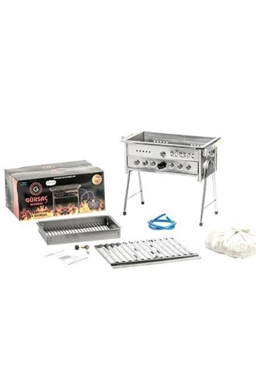 Tüplü Lav Taşlı Paslanmaz Krom Mangal Seti 35X45Cm