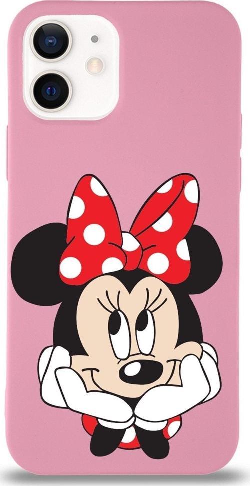 Iphone 12 Mini Lansman Uyumlu Kılıf Minnie Mouse Tasarımlı Altı Kapalı Içi Kadife Kaplı Kapak