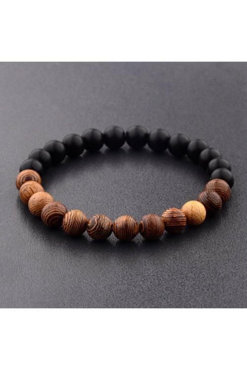 Oniks Taşı Doğal Taş Ve Ardıç Ağacı Bileklik