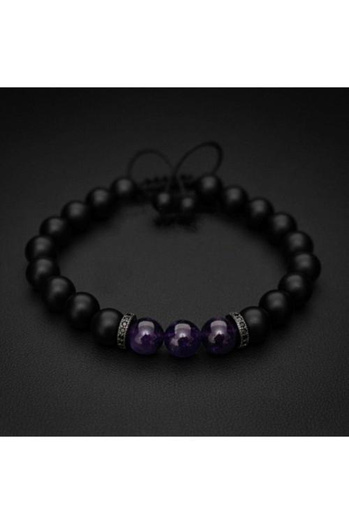 Gerçek Ametist Ve Oniks Doğal Taş Bileklik