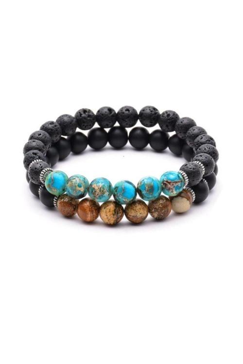 Varisit, Jasper, Oniks Ve Lav Taşı Doğal Taş Bileklik 2Li Kombin