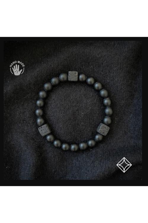 Küp Lav Taşı Ve Mat Oniks Doğal Taş Bileklik