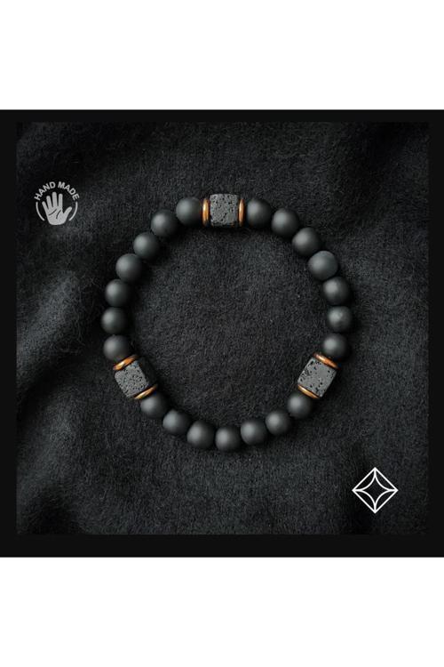 Küp Lav Taşı Ve Mat Oniks Doğal Taş Bileklik