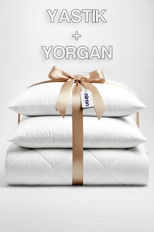 Çift Kişilik Yorgan + 2 Adet Yastık Seti – 195x215 cm 4 Mevsim Mikrofiber Konfor