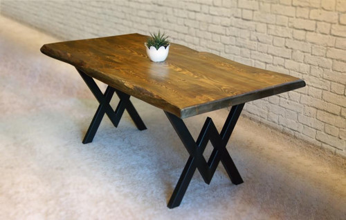 Doğal Ağaç Masif Kütük Masa 90 cm x 200cm ( Metal Ayak )