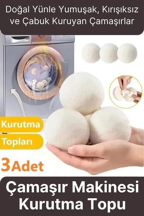 Sürtünme Engellen Kırışıklık Azaltıcı Çabuk Kuruma Yün Çamaşır Makinesi Kurutma Topu Yumuşatıcı 3'lü