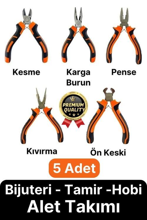 Profesyonel Bijuteri Set Dayanıklı Kıvırma Kesme Pense Yan Keski Karga Burun Hobi Alet Takımı 5 Adet