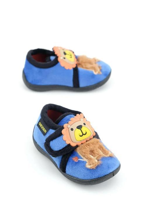 Erkek Çocuk Aslan Figürlü Kışlık Yumuşacık Ev Pandufu Cırtlı Mavi