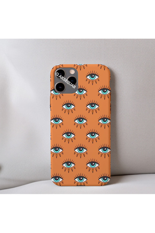 İphone 14 Pro Uyumlu İçi Kadife Göz Desenli Telefon Kılıfı