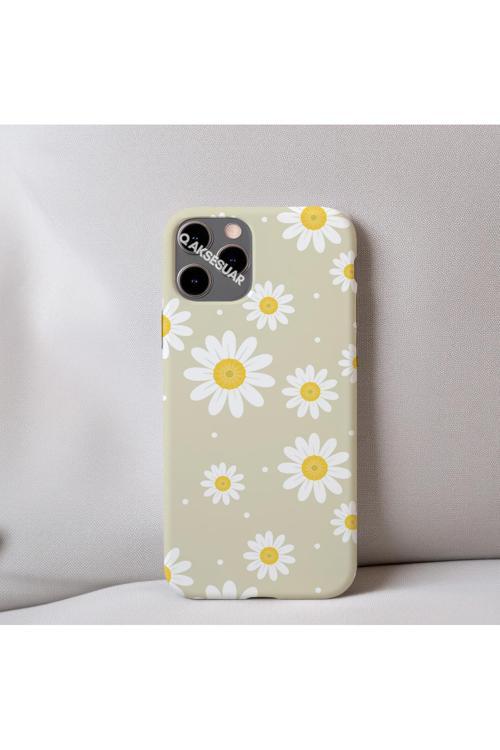 İphone 12 Mini Uyumlu Papatya Desenli İçi Kadife Silikon Tasarım Telefon Kılıfı Kapak