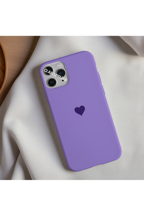 İphone 14 Uyumlu Içi Kadife Kalp Telefon Kılıfı