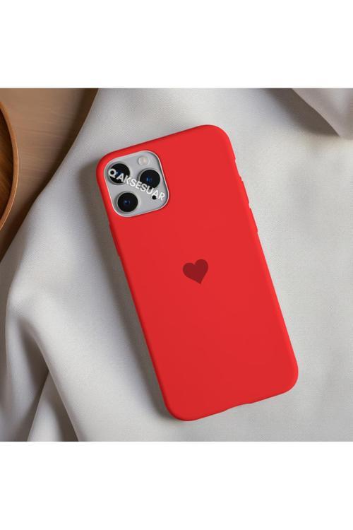 İphone 14 Plus Uyumlu Içi Kadife Kalp Telefon Kılıfı