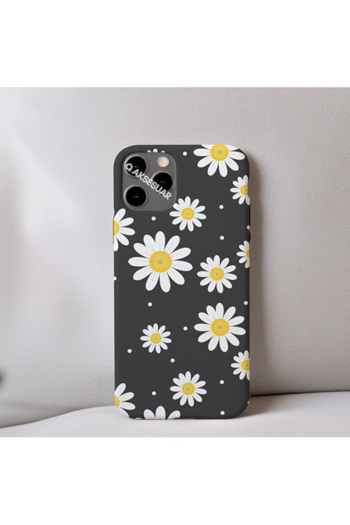 İphone 12 Pro Max Uyumlu Papatya Desenli İçi Kadife Silikon Tasarım Telefon Kılıfı Kapak