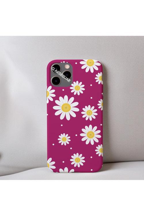 İphone 8 Uyumlu Papatya Desenli İçi Kadife Silikon Tasarım Telefon Kılıfı Kapak