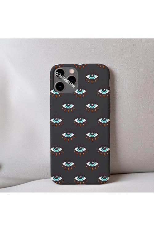 İphone Xs Max Uyumlu İçi Kadife Göz Desenli Telefon Kılıfı