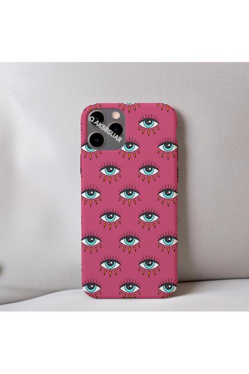 İphone 15 Pro Uyumlu İçi Kadife Göz Desenli Telefon Kılıfı