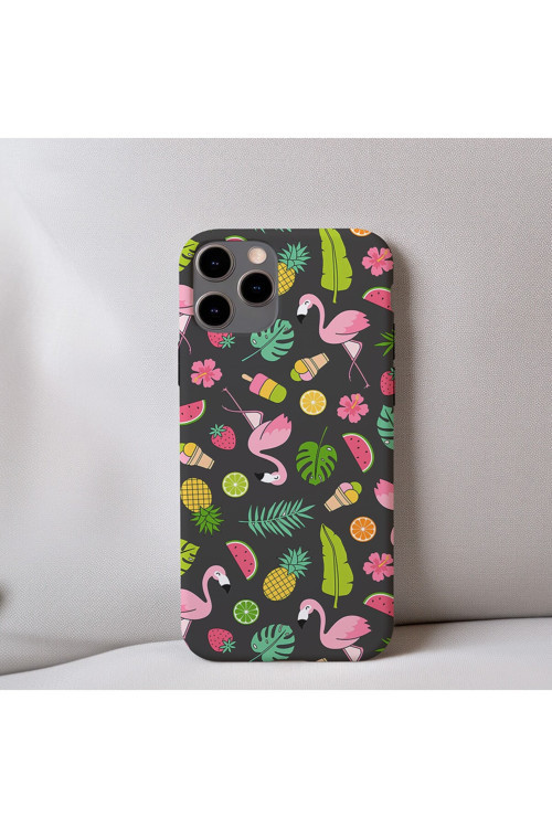 İphone 7 Uyumlu İçi Kadife Flamingo Desenli Telefon Kılıfı