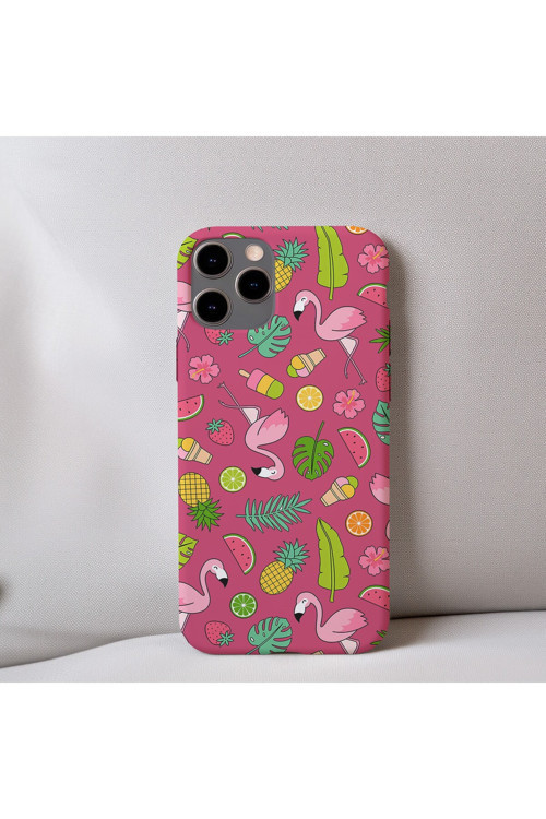 İphone 14 Pro Max Uyumlu İçi Kadife Flamingo Desenli Telefon Kılıfı