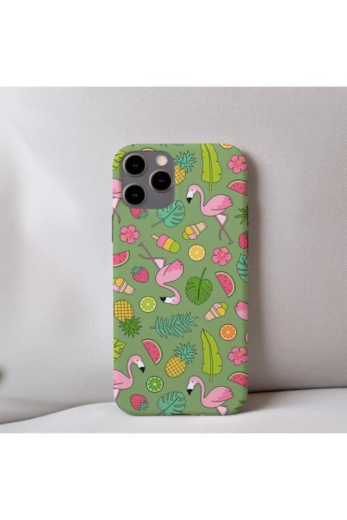 İphone 12 Mini Uyumlu İçi Kadife Flamingo Desenli Telefon Kılıfı