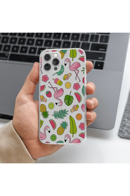 Tecno Pova 4 Uyumlu Flamingo Tasarımlı Premium Şeffaf Telefon Kılıfı