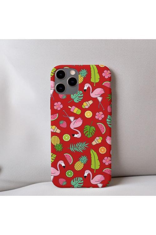 İphone 15 Pro Uyumlu İçi Kadife Flamingo Desenli Telefon Kılıfı
