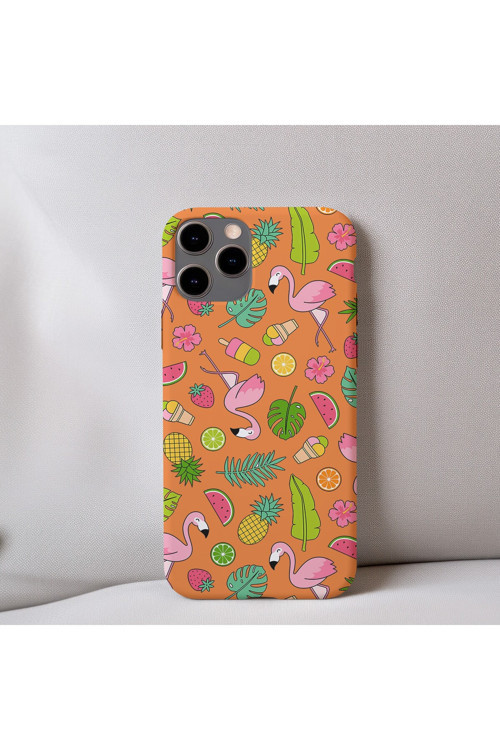 İphone 11 Pro Uyumlu İçi Kadife Flamingo Desenli Telefon Kılıfı