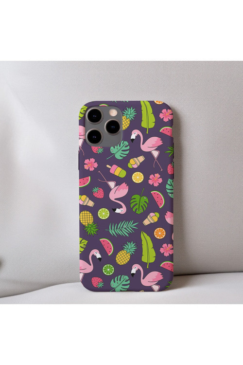 İphone 12 Pro Uyumlu İçi Kadife Flamingo Desenli Telefon Kılıfı