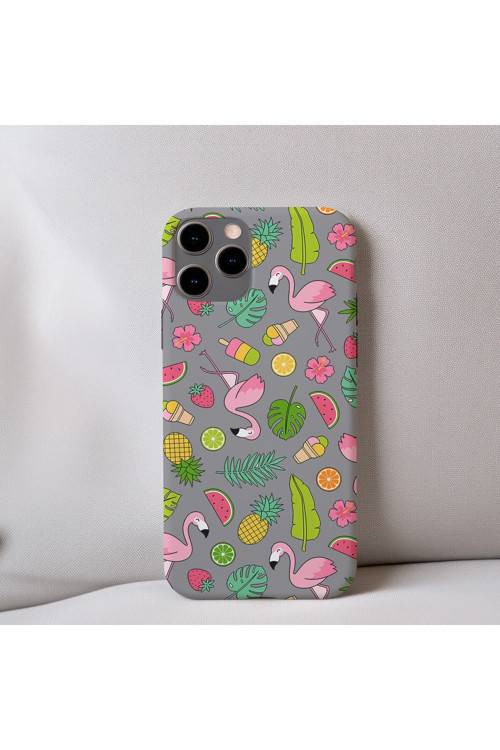 İphone 8 Plus Uyumlu İçi Kadife Flamingo Desenli Telefon Kılıfı