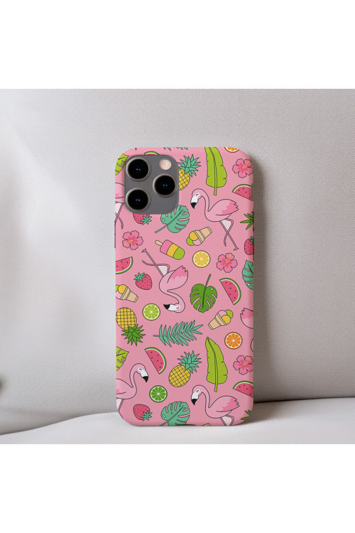 İphone 7 Plus Uyumlu İçi Kadife Flamingo Desenli Telefon Kılıfı