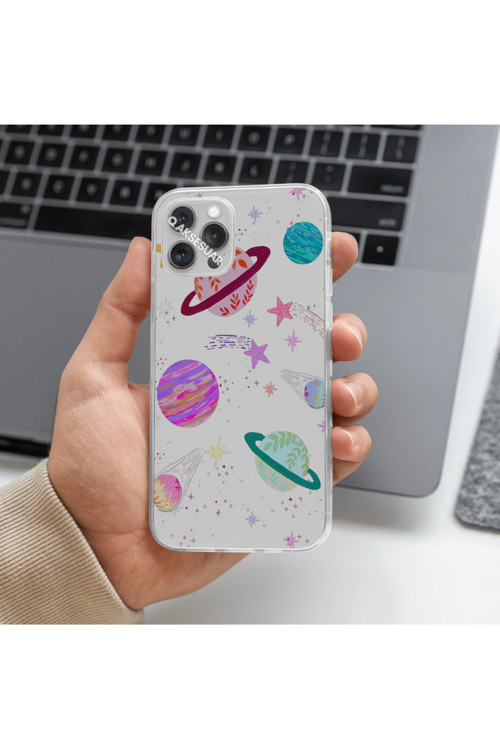 İphone 13 Pro Max Uyumlu Gezegen Tasarımlı Premium Şeffaf Telefon Kılıfı