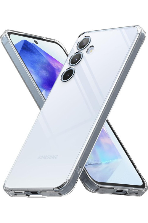 Samsung Galaxy A55 Uyumlu Kılıf 3D Kamera Koruma Darbe Önleyici Şeffaf Esnek Renksiz Silikon Kapak