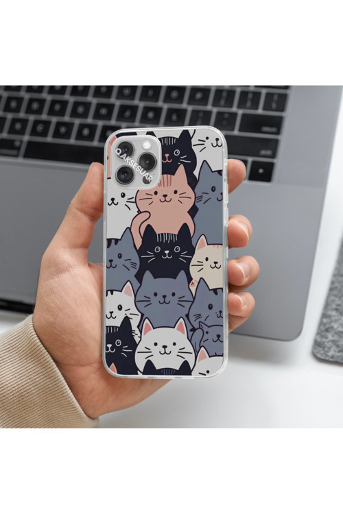 Xiaomi Mi 10T Pro Uyumlu Kediler Tasarımlı Premium Şeffaf Telefon Kılıfı