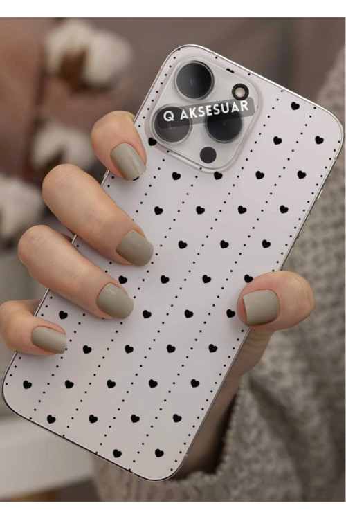 İphone 16 Uyumlu Mini Kalpler Tasarımlı Şeffaf Telefon Kılıfı Kapak Case