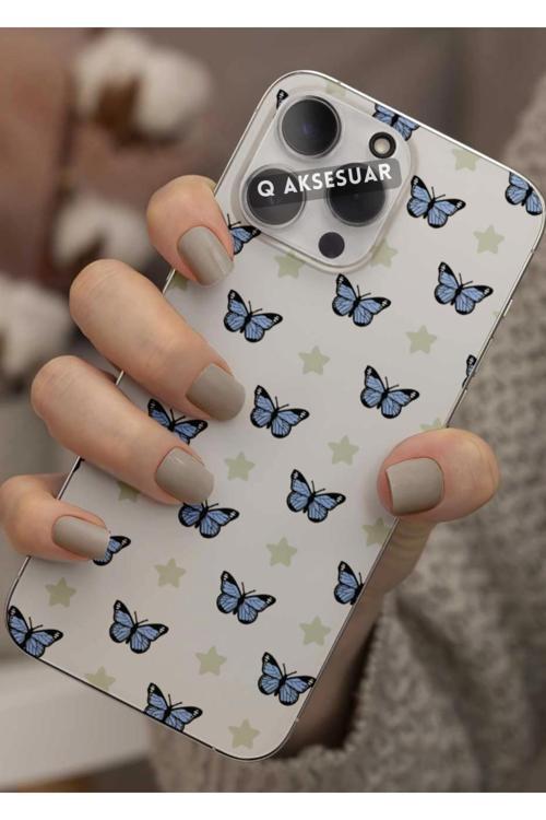 İphone Xr Uyumlu Mavi Kelebek Tasarımlı Şeffaf Telefon Kılıfı Kapak Case