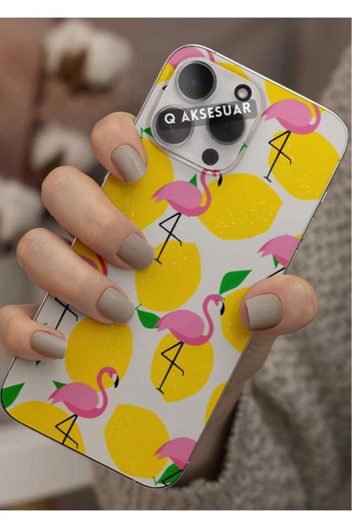 Oppo A15S Uyumlu Flamingo Tasarımlı Şeffaf Telefon Kılıfı Kapak Case