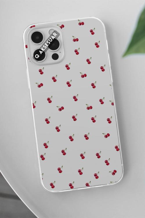İphone 8 Plus Uyumlu Mini Kiraz Tasarımlı Şeffaf Telefon Kılıfı