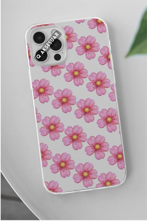 Huawei P20 Lite Uyumlu Pembe Çiçekler Tasarımlı Şeffaf Telefon Kılıfı