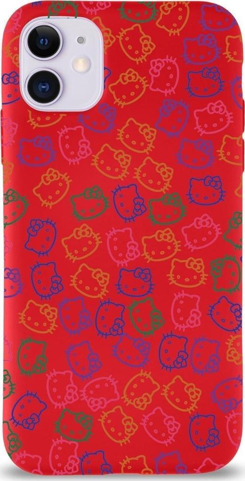 Apple Iphone 11 Uyumlu Lansman Kılıf Hello Kitty Tasarımlı Içi Kadife Kapak-Kırmızı